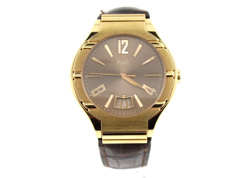 PIAGET P10388 Polo 18k Rose Gold Date Automatic 43mm Leather Watch (PZ2000853)