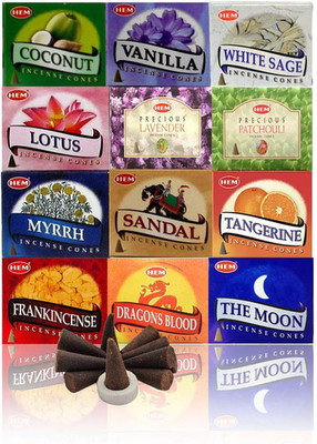 Hem 12 Assorted Boxes of Incense Cones, (120 Total)| Natural Fragrance for Aroma