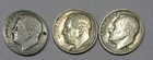 Lot Of 3 Roosevelt 90% Silver Dimes Coins: 1948-P, 1953-P and 1954-D - NR
