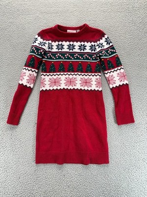 The Children Place Womens Christmas Fair Isle Sweater Dress Red Green Size  7/8 | eBay