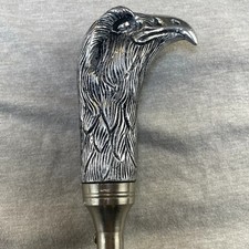 Vintage Black Umbrella w/ Silver Eagle Handle Walking Stick Heavy