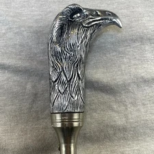 Vintage Black Umbrella w/ Silver Eagle Handle Walking Stick Heavy 