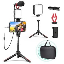 Smartphone Video Vlogging Kit with LED Light, Phone Holder, Microphone, Tripo...