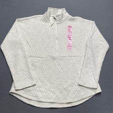 Eddie Bauer Pullover Womens Small Gray Quilted 1/2 Zip Mock Neck Sweatshirt