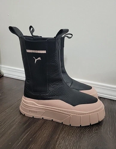 Stivali Chelsea Puma neri e rosa Mayze platform taglia 7 (US) pelle grossa