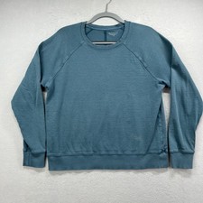 Athleta Sweatshirt Women M Teal Blue Raglan Crew Neck Slub Knit Pullover Sweater