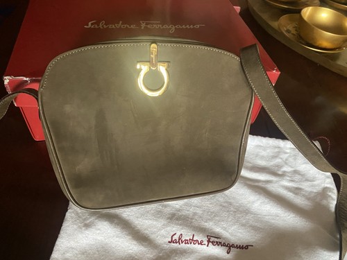 SALVATORE FERRAGAMO Shoulder Bag Beige Gold Gancini BA214694 Suede Leather - Picture 9 of 11