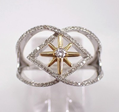 Yellow and White SILVER Diamond STAR Ring - Unique Wedding Anniversary Band