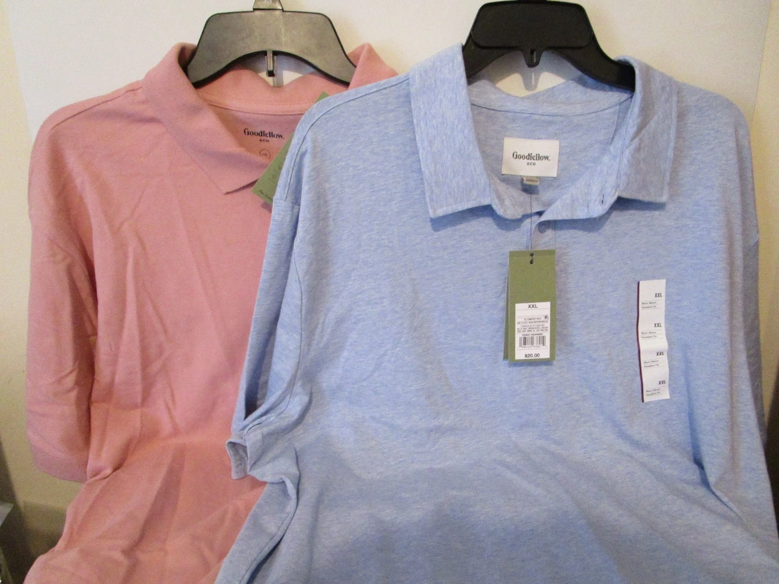 Goodfellow & Co Mens Short Sleeve Comfort Wear Polo Shirt Blue Heather/Pink XXL