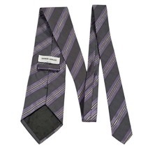 Giorgio Armani Striped Silk Tie Grey Purple Made in Italy Men's Formal Wear