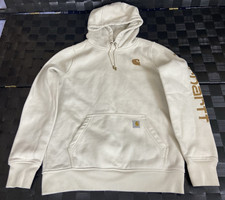 Carhartt Clarksburg Hoodie Heavyweight Fleece Sleeve Logo Cream/Brown Women's M