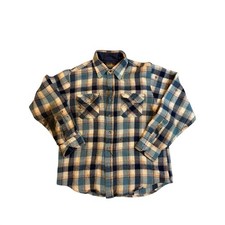Vintage 70s Sears SportsWear Perma-Prest Plaid Flannel Mens Large Blue Thrashed