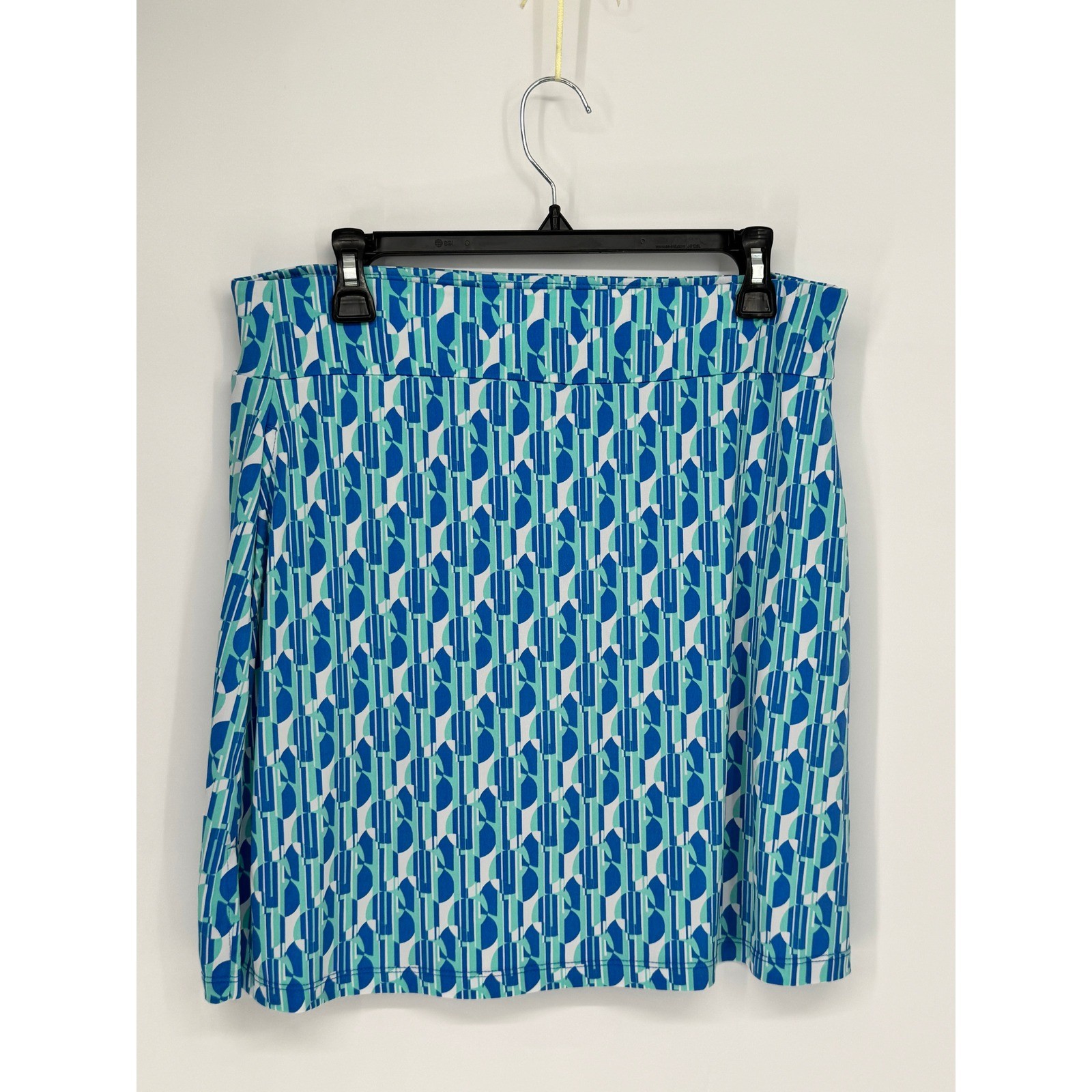 Susan Graver Skort Womens Medium Blue Geometric Liquid Knit Good Elastic Waist