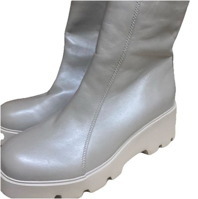 (Ink Stain) Naked Feet Xenus Platform Ankle Boots Leather Taupe Womens Size 10M