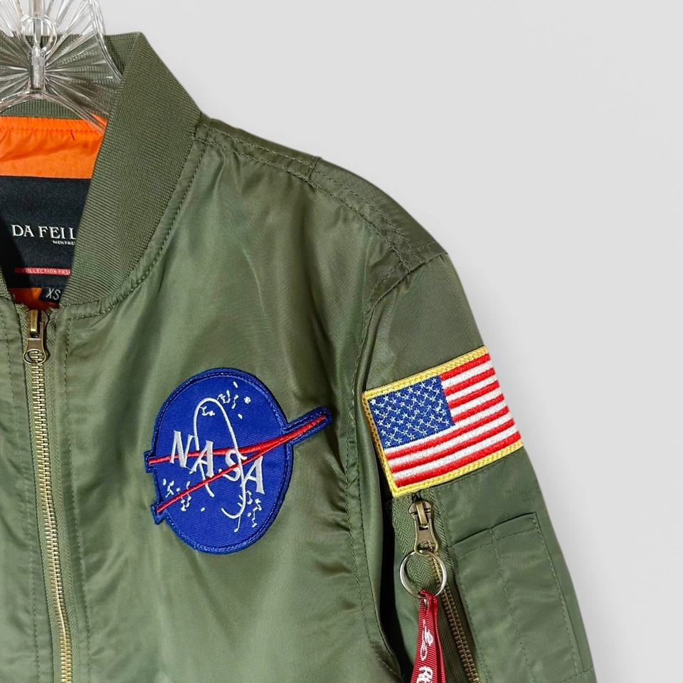 DA FEI LI Size XS NASA MA-1 Flight Bomber Jacket Olive Green Space Costume - Image 3 of 4