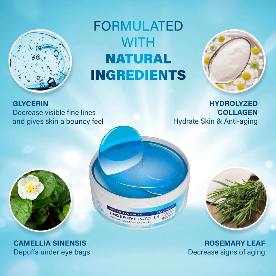 Parches debajo de los ojos para ojos hinchados, 60 unidades almohadillas de geles de colágeno de retinol para ojos, NUEVO Foto 4 de 4