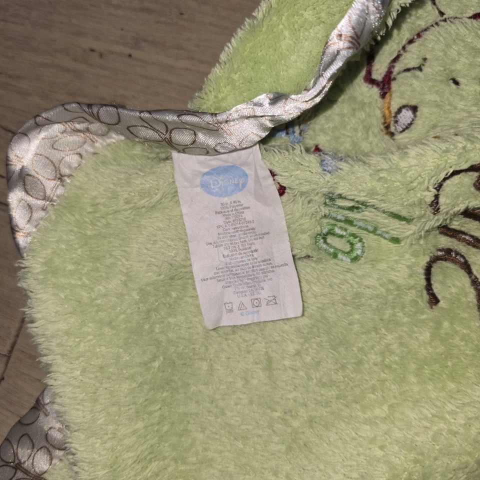 Winnie The Pooh Silly Old Bear Green Blanket Lovey Satin Edge 29x38 - Image 4 of 4