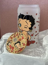 16 oz Betty Boop Glass Can With Lid Tumbler