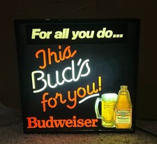 VINTAGE BUDWEISER BEER THIS BUD'S FOR YOU LIGHTED SIGN-ALE-BAR-FOR ALL YOU DO