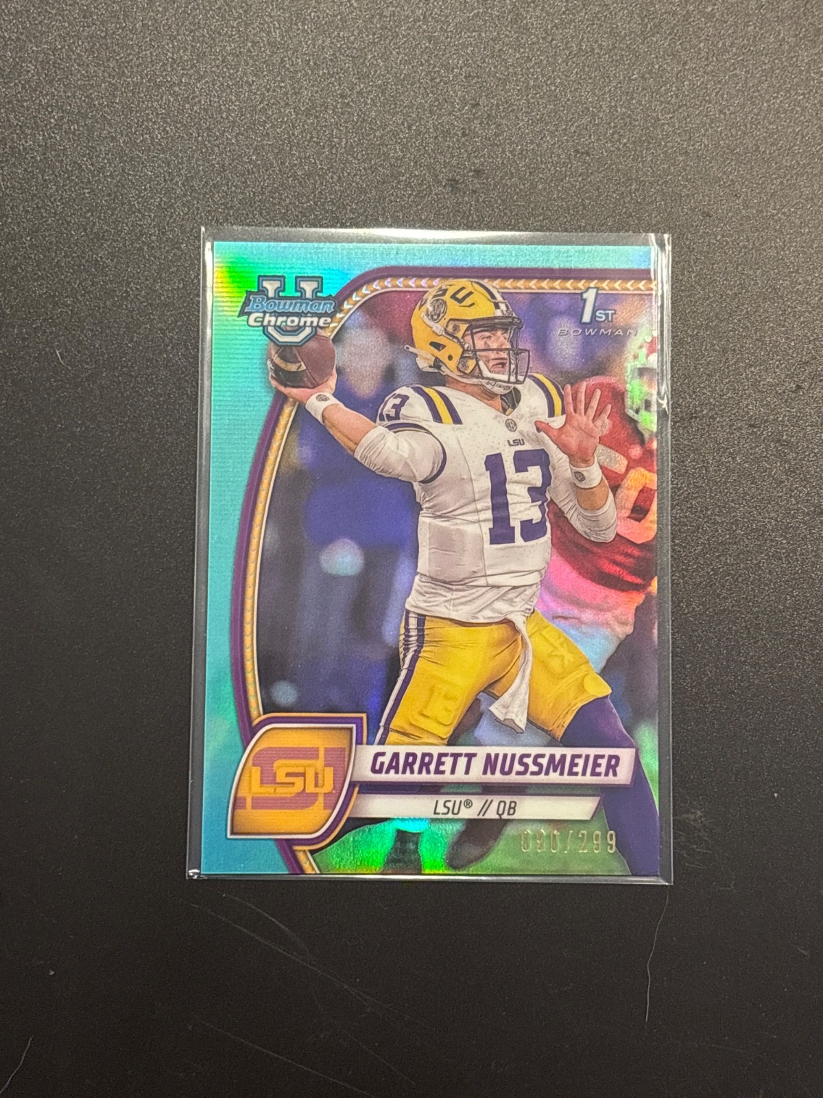 Garrett Nussmeier 1st Bowman Chrome Aqua /299 Refractor 2024 Bowman U #5 Rookie
