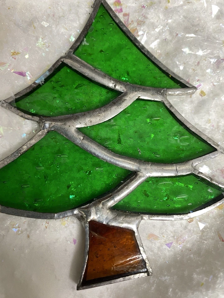 ВИНТАЖНЫЙ ЗЕЛЕНЫЙ ВИТРАЖ РОЖДЕСТВЕНСКАЯ ЕЛКА SUNCATCHER 5 ДЮЙМОВ - Изображение 3 из 4