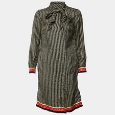 CH Carolina Herrera Black Herringbone Print Silk Shirt Dress S