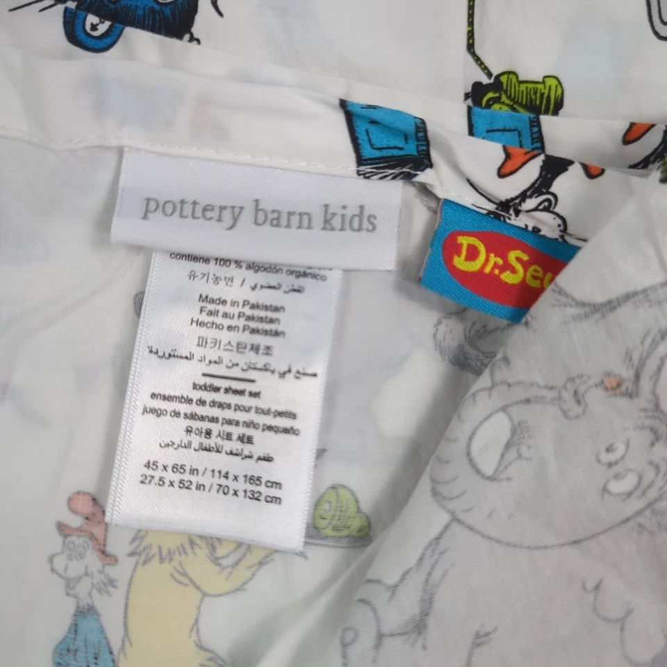 Juego de sábanas Pottery Barn Kids Dr Seuss BABY cuna algodón orgánico 3 piezas niño pequeño  Foto 4 de 4