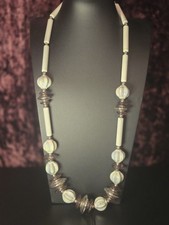 Komatsu Vintage Statement Necklace Iridescent Glass Beads & Cream Bars Retro Mod