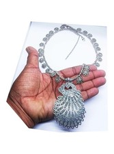 Collana di agrifoglio antico boemo ossidato artigianale indiano placcato argento