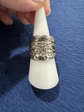 Vintage Sterling Silver Israel Modernist Signed Triple Band Ring, Size 8