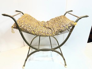 Hollywood Regency Gold Metal Vanity Stool Bench Boudoir MCM 25.5 x 21 x 12.5