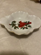 Vintage Lefton China #1207 Hand Painted Red Cardinal Trinket Dish