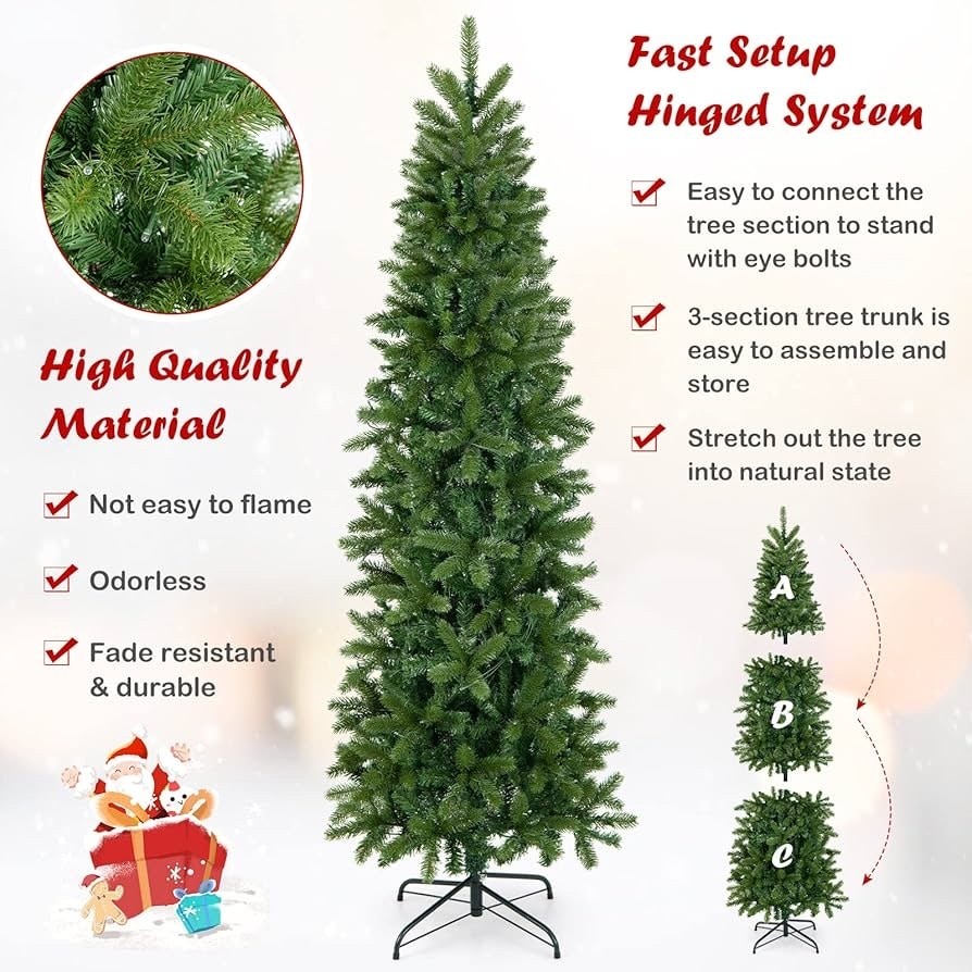 GOFLAME 6ft Pre-lit Pencil Christmas Tree