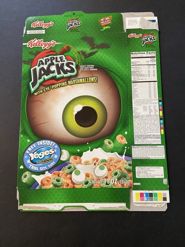 Apple Jacks Kellogg Eye Popping Marshmallows Empty Cereal Box 2001