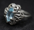 Vintage Blue Topaz Marquis Cut Bold Solitare Sterling Silver Ring Size 7