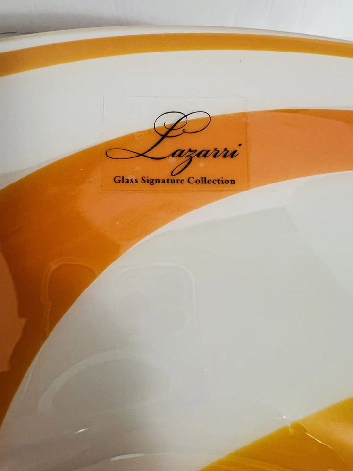 Lazarri Signature Glass 16 1/2” Orange White Swirl Decorative Bowl~Wall Art - Image 3 of 4