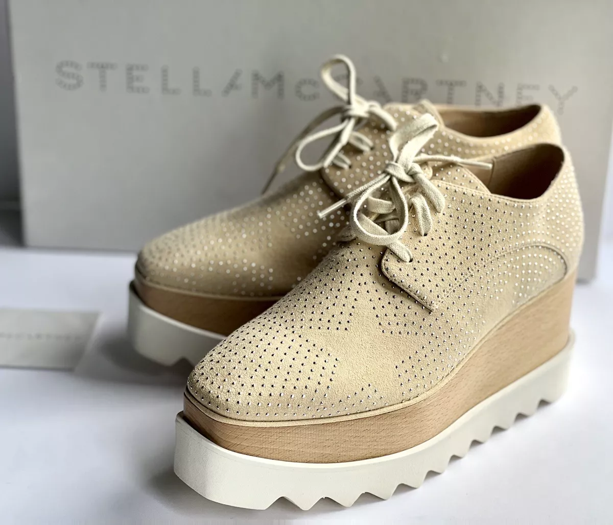 Stella McCartney Elyse Platform Oxfords Shoes Star Studs Dust Vegan EU 38  /US 8