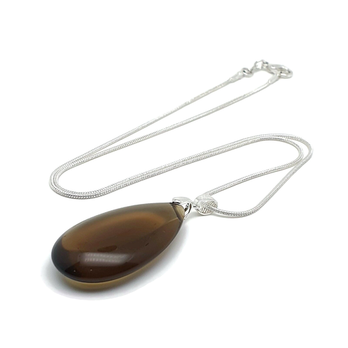 Smoky Quartz Necklace Natural Gemstone Teardrop Pendant Silver Plated Chain - Picture 4 of 15