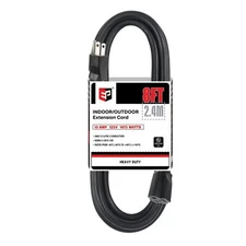 8 Ft Outdoor Extension Cord - 12/3 SJTW Heavy Duty Black Extension Cable with...