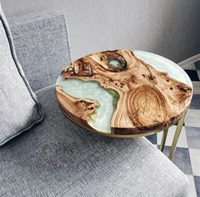 Epoxy Resin Top Round Coffee Table, Handmade Furniture, Mid Century Modern Decor