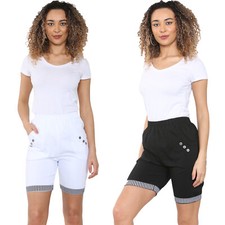 Ladies Cherry Berry Capri Cropped Elasticated Summer Shorts Casual Trousers Pant