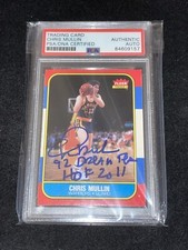 Chris Mullin Signed 1986 Fleer Rookie Card PSA Inscribed HOF Warriors