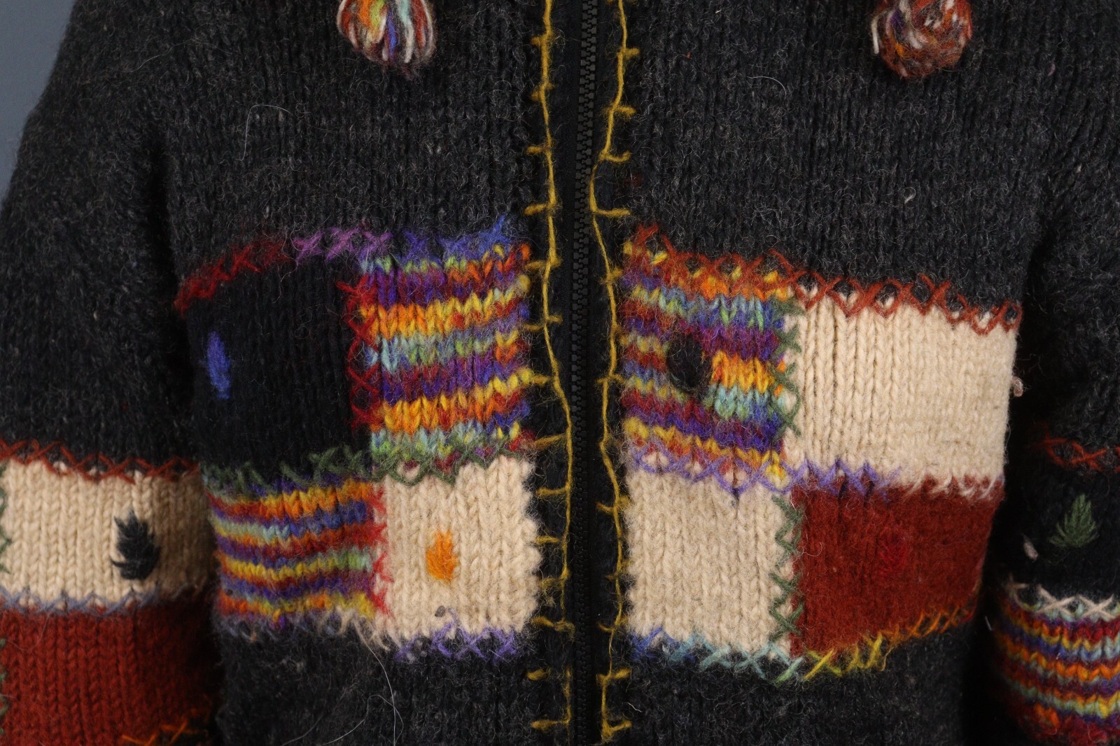 PACHAMAMA Multicolor 100% Wool Patchwork Hooded Z… - image 8