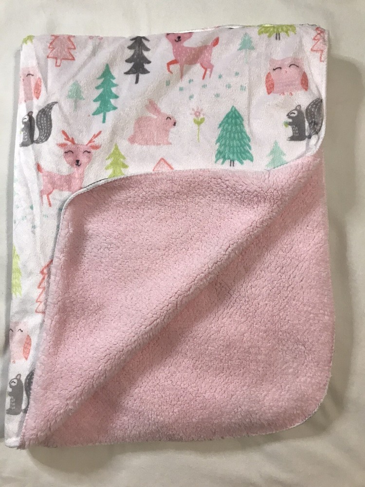 Cloud Island Pink and White Plush Baby Blanket 29x30 Inches  