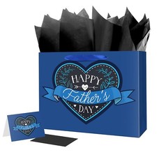 Blue Large Father's Day Gift Bag with Tissue Paper and Cards 15.7"  Suitable f...