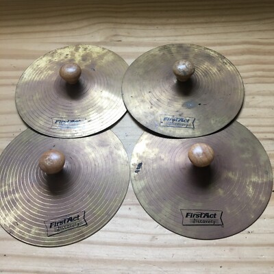 Vintage 2 Pair of First Act Discovery Finger Cymbals w/ Wooden Handles 6-3/4''D