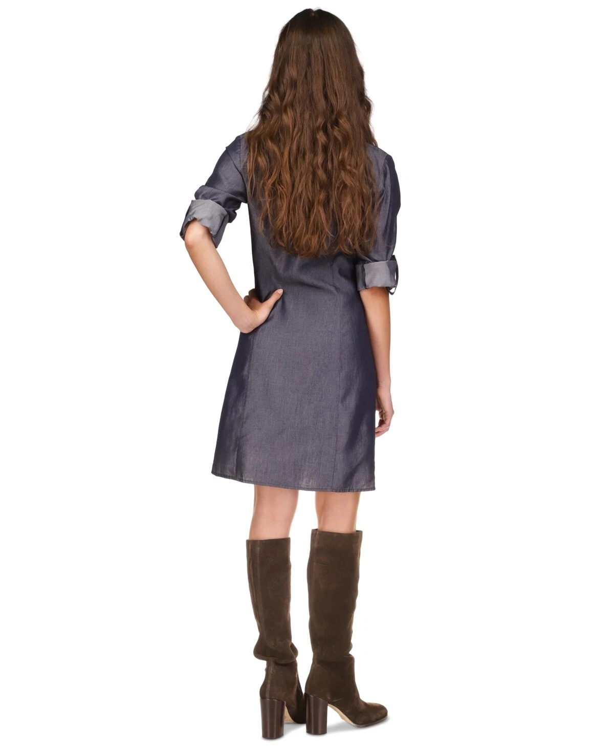 Camicia Michael Kors donna arricciata sulla parte anteriore arrotolata manica blu taglia M prezzo al dettaglio $165