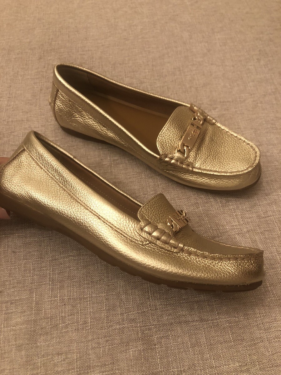 COACH Gold Metallic Leather OLIVE LOAFERS/SHOES, SLIP-ON