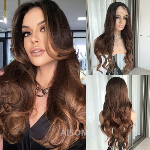 Parrucche sintetiche frontali Body Wave Highlight Cenere Biondo Cenere Pizzo Pre Spuffate Lunghe Ondulate - Foto 34 di 34