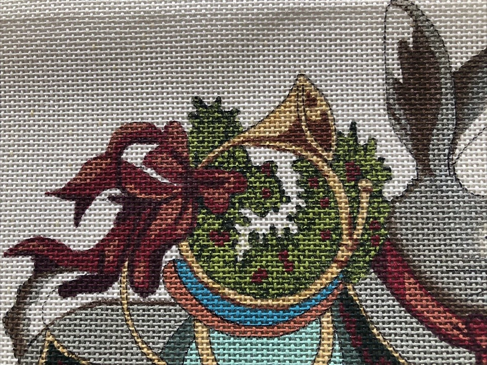 Vintage Peter Ashe Christmas Rabbit French Horn Needlepoint Canvas Handpainted - Image 4 of 4